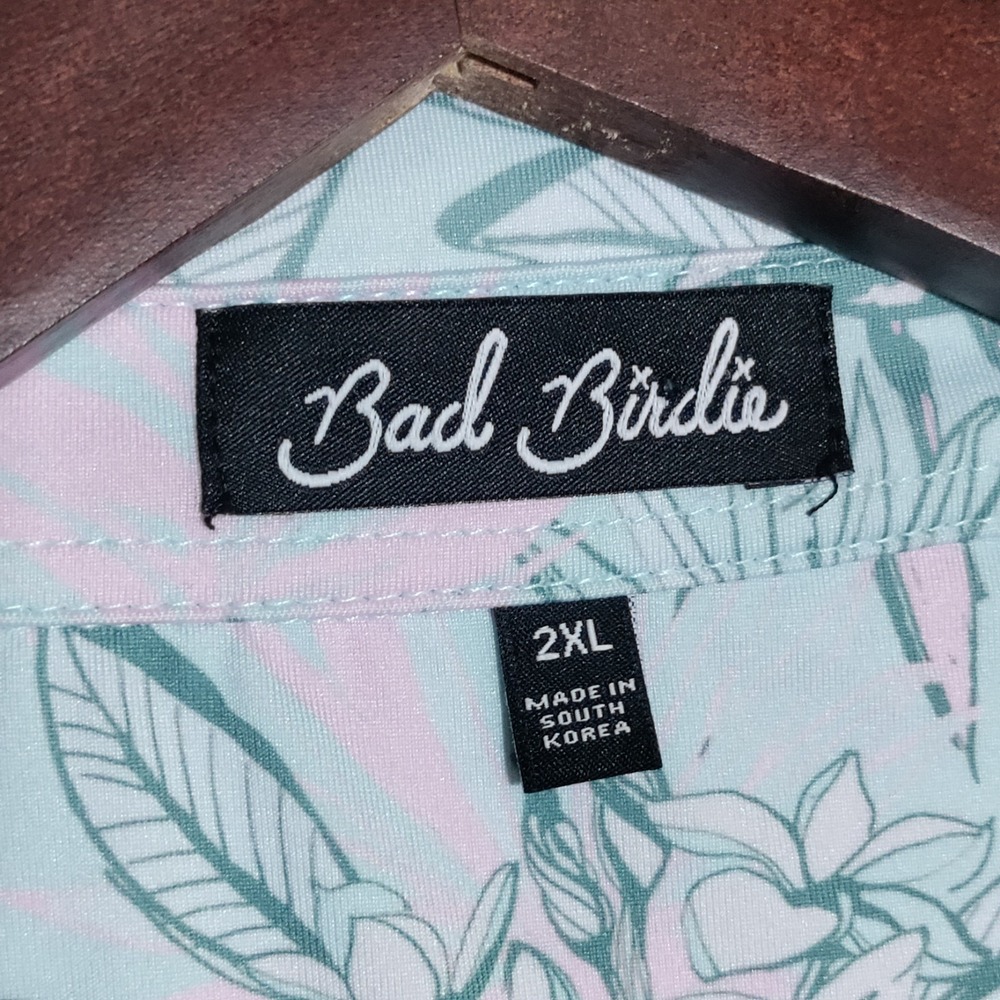 Bad Birdie Tropical Watch Golf Polo Mens 2XL Flamingo Toucan Hawaiian Pastel AOP - Picture 10 of 16